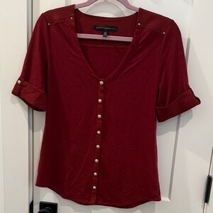 White House Black Market Burgundy Button-Up Blouse